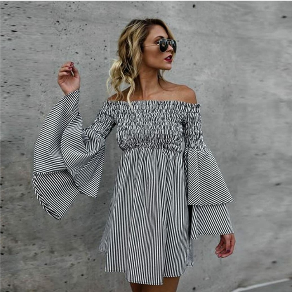 🆕 Off The Shoulder Striped Mini Dress